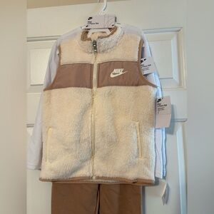 Nike Cream and Brown Fleece Vest Set